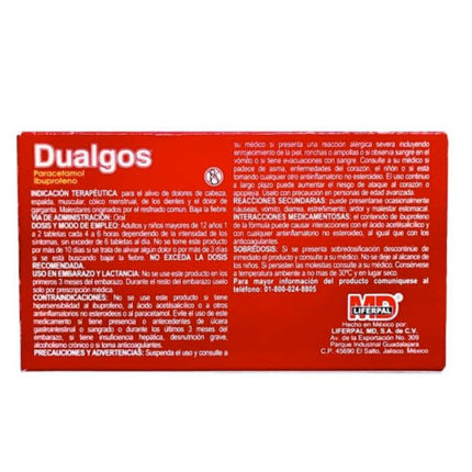 Dualgos (Paracetamol/Ibuprofeno) Caja con 20 Tabletas