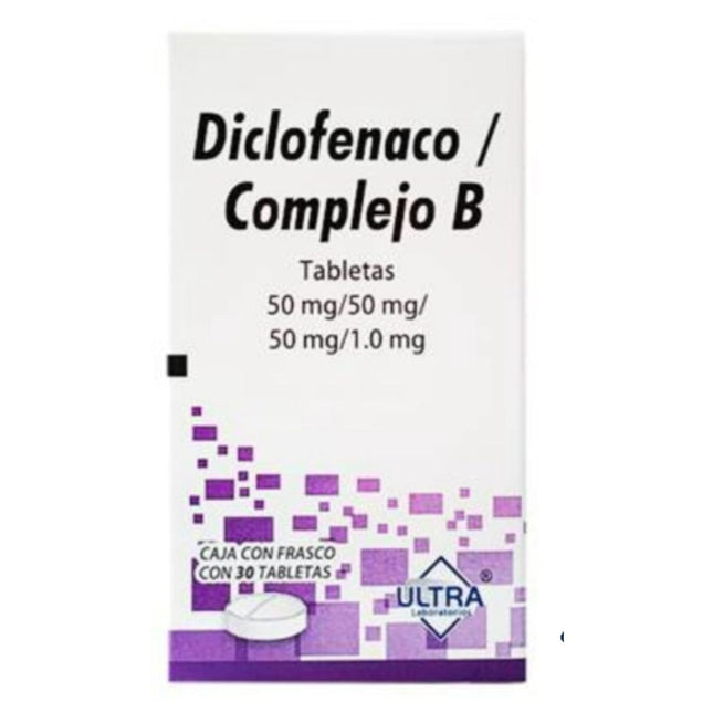 Diclofenaco 50 mg, Vitamina B1 50 mg, Vitamina B12 1 mg, Vitamina B6 50 mg Caja con 30 Tabletas
