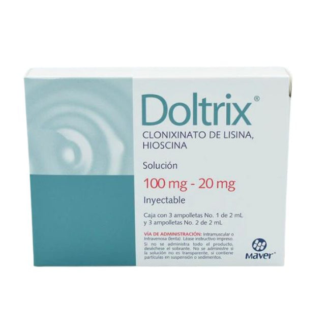 Doltrix (Clonixinato de Lisina/Hioscina) 100 mg/20 mg Caja con 3 Ampolletas Inyectables