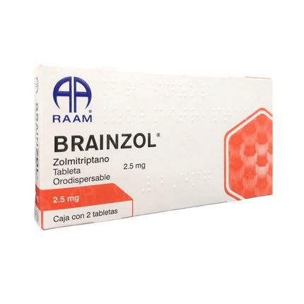 Brainzol (Zolmitriptano) 2.5 mg Caja con 2 Tabletas RAAM Laboratorios