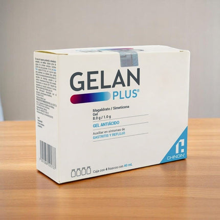 Gelan Plus (Magaldrato / Simeticona Gel Antiácido 8.0g / 1.0 g) Caja con 4 frascos 40 ml