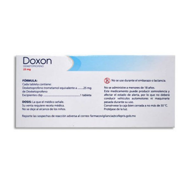 Doxon (Dexketoprofeno Trometamol) 25 mg Caja con 20 Tabletas