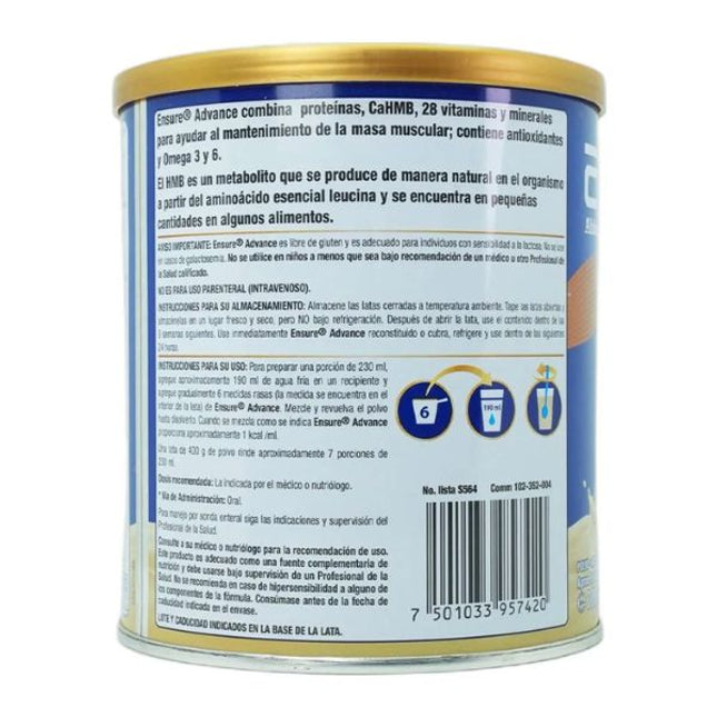 Ensure Suplemento Alimenticio Sabor Vainilla Lata con 400 g