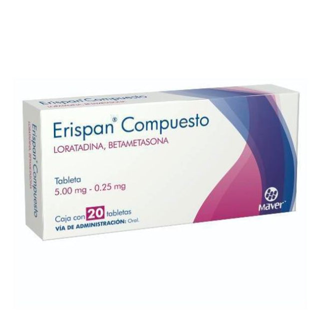 Erispan Compuesto (Loratadina/Betametasona) 5 mg/ 0.25 mg Caja con 20 Tabletas