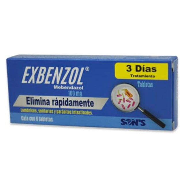 Exbenzol (Mebendazol) 100 mg Caja con 6 Tabletas