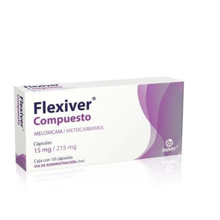 Flexiver Compuesto (Meloxicam/Metocarbomol) 15 mg/215 mg Caja con 10 Cápsulas