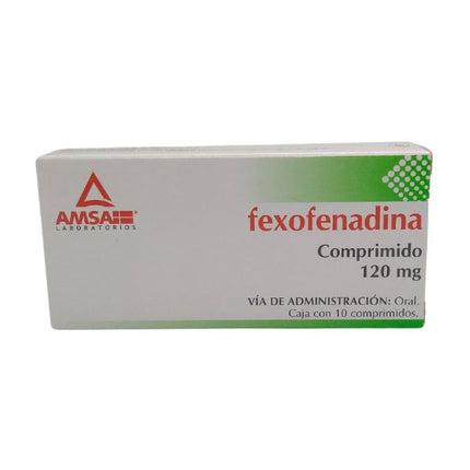Fexofenadina 120 mg Caja con 10 Tabletas AMSA Laboratorios