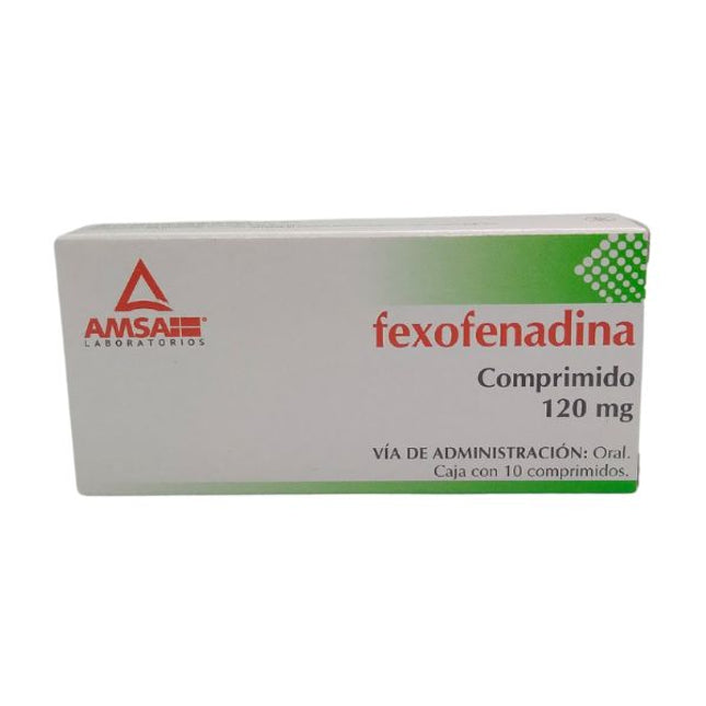 Fexofenadina 120 mg Caja con 10 Tabletas AMSA Laboratorios