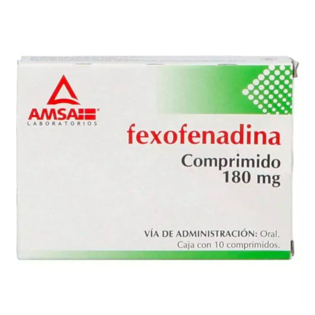 Fexofenadina 180 mg Caja con 10 Tabletas AMSA Laboratorios