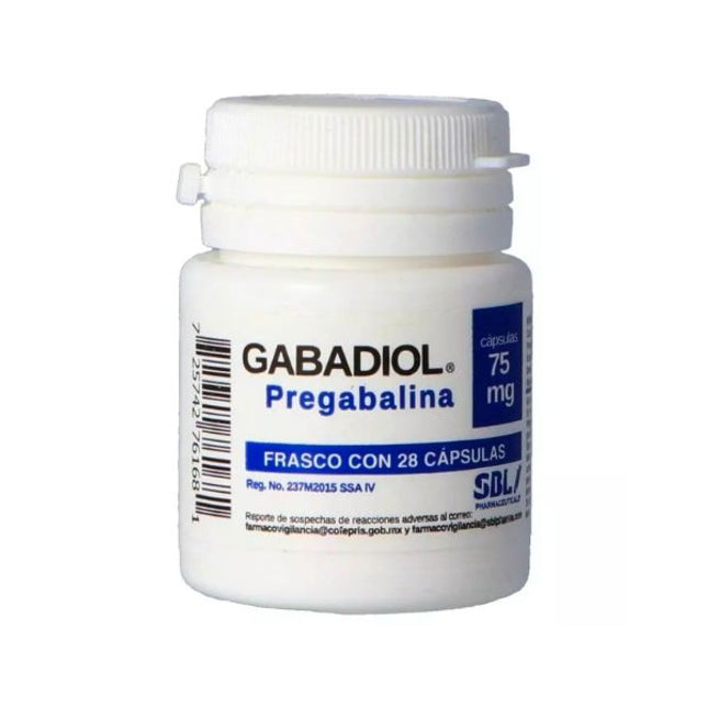 Gabadiol (Pregabalina) 75 mg Frasco con 28 Capsulas
