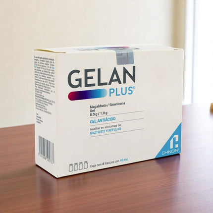 Gelan Plus (Magaldrato / Simeticona Gel Antiácido 8.0g / 1.0 g) Caja con 4 frascos 40 ml