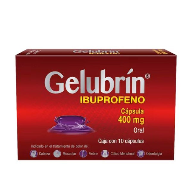 Gelubrin (Ibuprofeno) 400 mg Caja con 10 Cápsulas de Gel