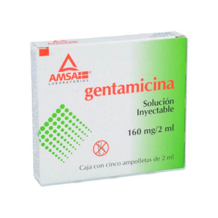 Gentamicina  160 mg / 2 ml Caja con 5 Ampolletas Inyectables