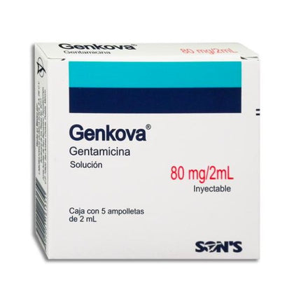 Genkova (Gentamicina) 80 mg / 2 ml Caja con 5 Ampolletas Inyectables