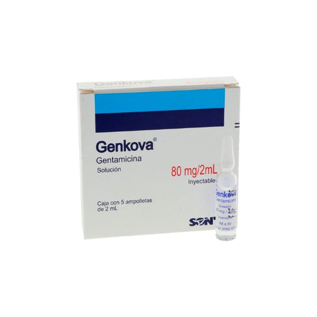 Genkova (Gentamicina) 80 mg / 2 ml Caja con 5 Ampolletas Inyectables