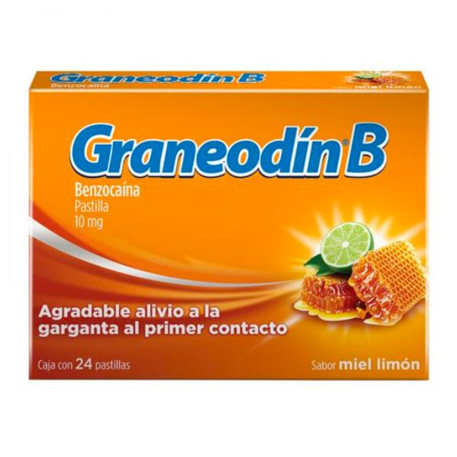 Graneodin B Benzocaina Pastilla 10 mg Caja con 24 Pastillas Miel - Limon
