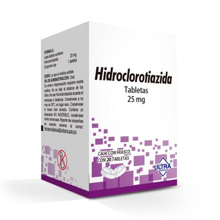 Hidroclorotiazida 25 mg Caja con 20 Tabletas