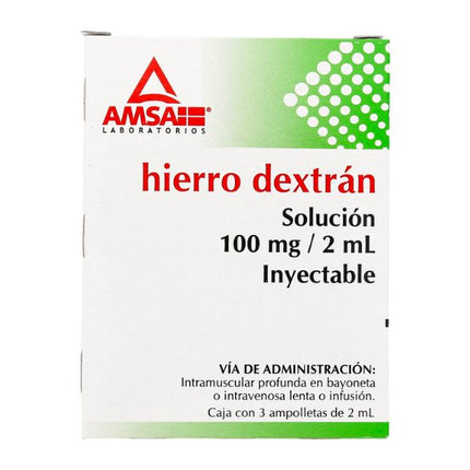 Hierro Dextran 100 mg/2 ml Caja con 3 Ampolletas Inyectables