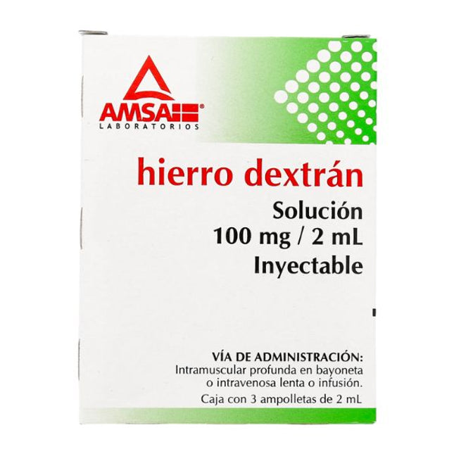 Hierro Dextran 100 mg/2 ml Caja con 3 Ampolletas Inyectables