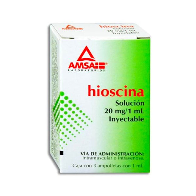 Hioscina 20 mg/1 ml Caja con 3 Ampolletas Inyectables