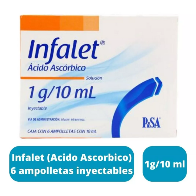 Infalet (Ácido Ascórbico) 1 g / 10 ml Caja con 6 ampolletas