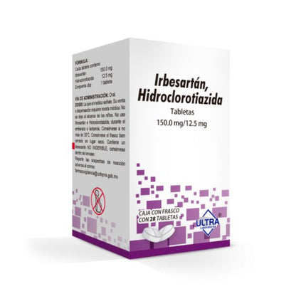 Irbesartán / Hidroclorotiazida 150 mg / 12.5 mg Caja con 28 Tabletas