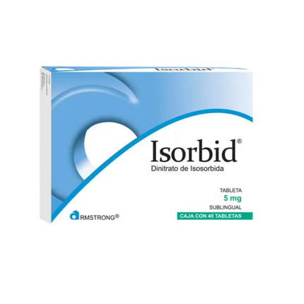 Dinitrato de Isosorbida 5mg Isorbid Sublingual Caja con 40 Tabletas