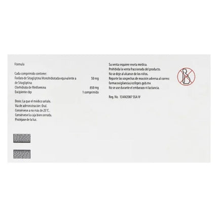 Janumet (Sitagliptina 50 mg / Metformina 850 mg) Caja con 28 Tabletas