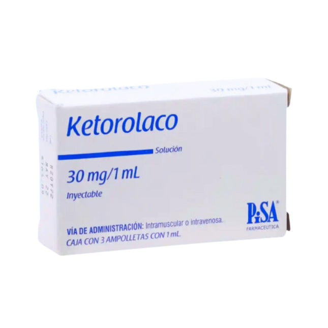 Ketorolaco 30 mg/1 ml Caja con 3 Ampolletas Inyectables