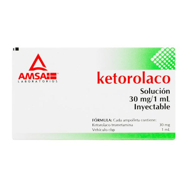 Ketorolaco 10 mg/1 ml Inyectable Caja con 3 Ampolletas Inyectables