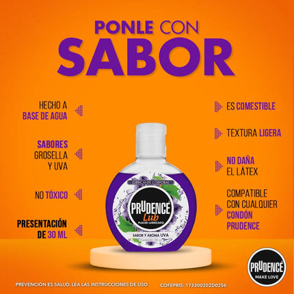 Prudence Lubricante Corporal Sabor y Aroma a Uva Frasco con 30 ml