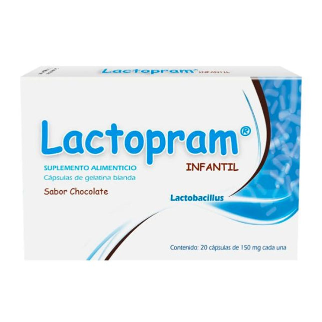 Lactopram Infantil(Lactobacillus) 150 mg Sabor Chocolate Caja con 20 Cápsulas