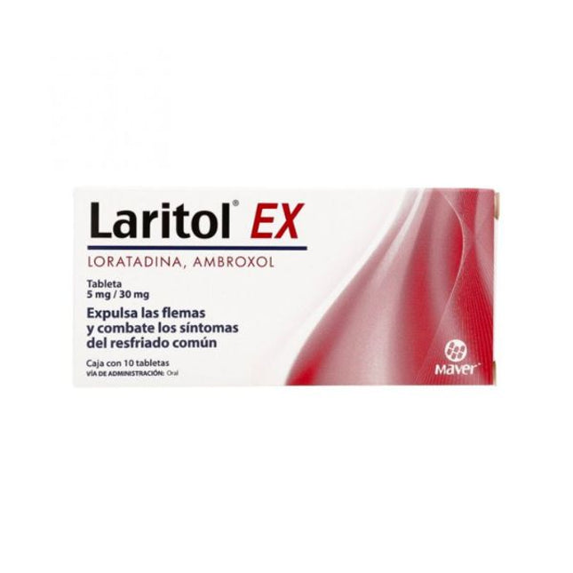 Laritol Ex (Loratadina/Ambroxol) 5 mg/30 mg Caja con 10 Tabletas