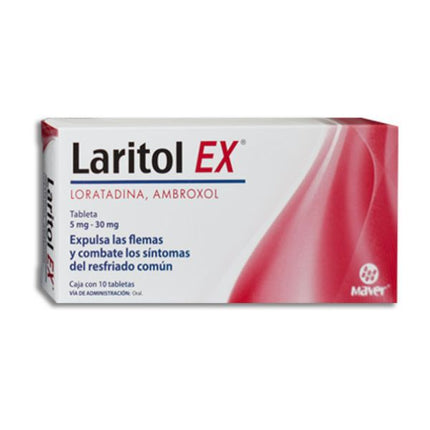 Laritol Ex (Loratadina/Ambroxol) 5 mg/30 mg Caja con 10 Tabletas
