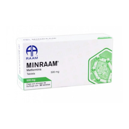 Minraam (Metformina) 500 mg Caja con 30 Tabletas