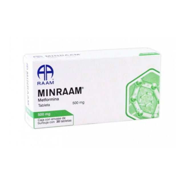 Minraam (Metformina) 500 mg Caja con 30 Tabletas