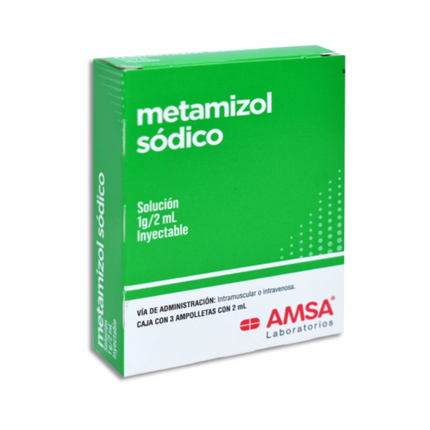 Metamizol Sódico 1 g / 2 ml Inyectable Caja con 3 Ampolletas AMSA Laboratorios
