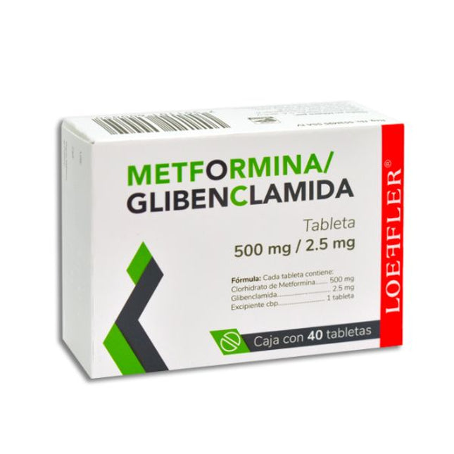 Metformina/Glibenclamida 500 mg/2.5 mg Caja con 40 Tabletas