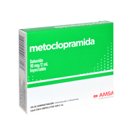 Metoclopramida 10 mg/2 ml Solución Inyectable Caja con 6 Ampolletas