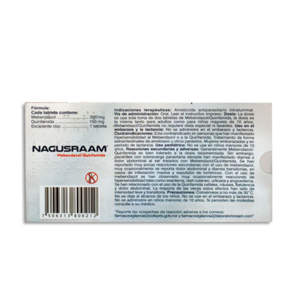 Nagusraam (Mebendazol / Quinfamida) Caja Con 2 Tabletas