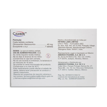 Olmesartán Medoxomilo 40 mg Caja con 14 Tabletas