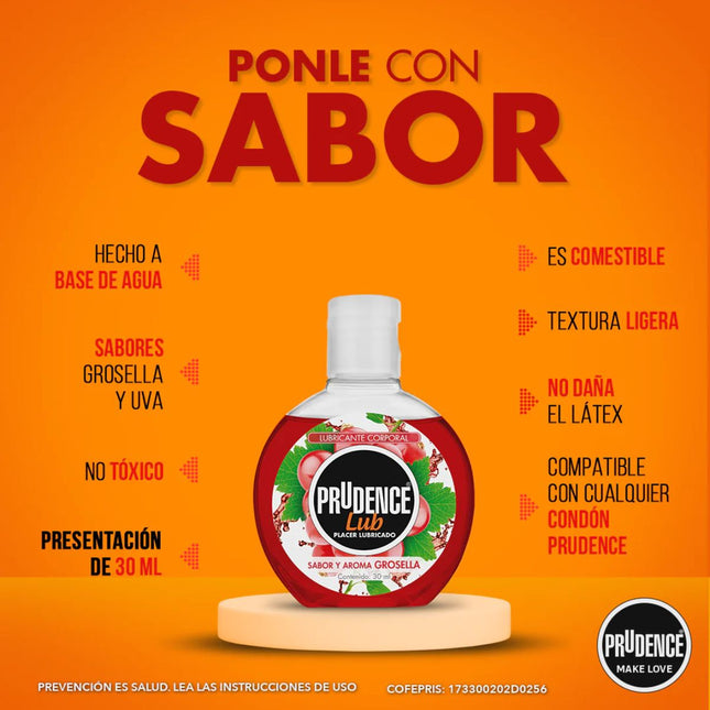 Prudence Lubricante Corporal Sabor y Aroma Grosella Frasco con 30 ml