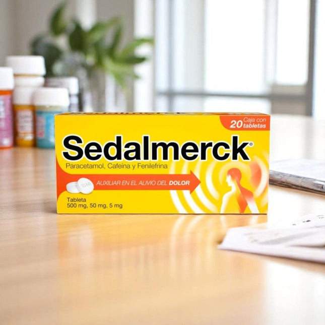 Sedalmerck (Paracetamol, Cafeína, Fenilefrina) 500 mg / 50 mg / 5 mg Caja con 20 Tabletas