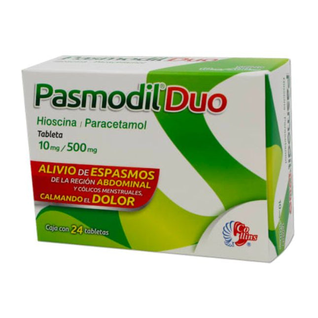 Pasmodil Duo (Hioscina/Paracetamol) 10 Mg/500 mg Caja con 24 Tabletas