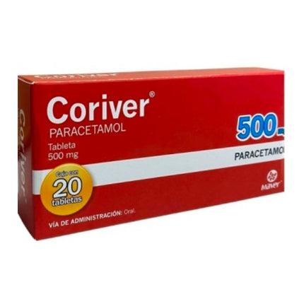 Coriver (Paracetamol) 500 mg Caja con 20 Tabletas