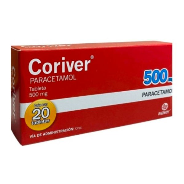 Coriver (Paracetamol) 500 mg Caja con 20 Tabletas