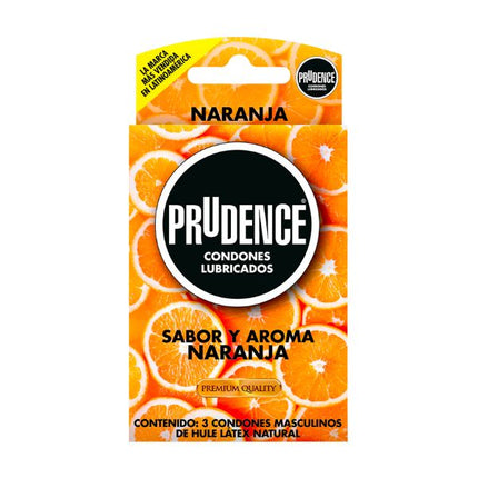 Prudence Sabor y Aroma Naranja Caja con 3 Preservativos Masculinos