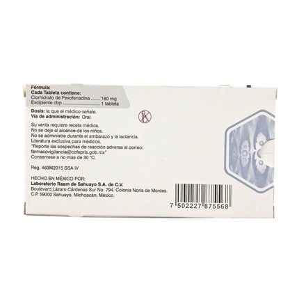 Desrotan Fexofenadina 180 mg Caja con 10 Tabletas RAAM