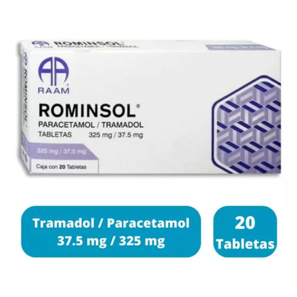 Rominsol (Paracetamol / Tramadol) 325 mg / 37.5 mg Caja con 20 Tabletas