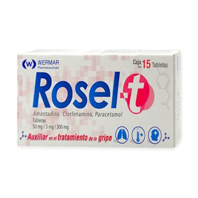 Rosel-T(Amantadina, Clorfenamina, Paracetamol) 50mg/3mg/300mg Caja  Con 15 Tabletas